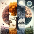 Four seasons illustration.Ai generation Royalty Free Stock Photo