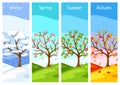 Four seasons. Illustration of tree and landscape in winter, spring, summer, autumn. Royalty Free Stock Photo