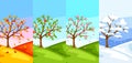 Four seasons. Illustration of tree and landscape in winter, spring, summer, autumn. Royalty Free Stock Photo