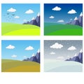 Four seasons landscape collection. Banners with mountains and hills in winter spring summer autumn. vector Illustration of four Royalty Free Stock Photo