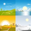 four seasons landscape,Winter, Spring, Summer and Autumn or Fall,Vector illustration panoramic banner of all Seasons Nature with Royalty Free Stock Photo