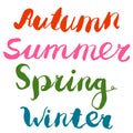 Four seasons. Lettering, words Autumn, Summer, Spring, Winter. Royalty Free Stock Photo