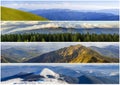 Four seasons mountains collage, several images of beautiful mountain landscapes at different time of the year, autumn, winter, sp Royalty Free Stock Photo