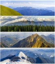 Four seasons mountains collage, several images of beautiful mountain landscapes at different time of the year, autumn, winter, sp Royalty Free Stock Photo