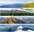 Four seasons mountains collage, several images of beautiful mountain landscapes at different time of the year, autumn, winter, sp Royalty Free Stock Photo