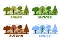 Four seasons of nature change colorful landscape vector illustration. Winter, spring, summer and autumn Royalty Free Stock Photo