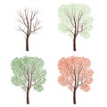 Four seasons nature concept Tree silhouette isolated set. Plants Royalty Free Stock Photo