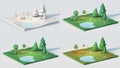 Four seasons in park low poly scene 3D render