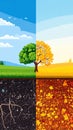 Four Seasons Pixel Art Displaying Tree Evolution Through the Year in Rural Scenery Royalty Free Stock Photo