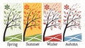 The four seasons represented by tree branches. Spring, Summer, Fall, Winter. vector design Generative AI Royalty Free Stock Photo