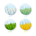 Four seasons round landscape icons vector illustrations in low polygon style