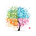 Four seasons - spring, summer, autumn, winter. Art tree made from hearts for your design Royalty Free Stock Photo