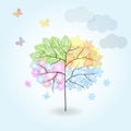 Four Seasons Tree: spring, summer, autumn, winter. Royalty Free Stock Photo