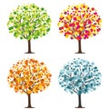 Four seasons trees foliages. Vector hand drawn illustration. Icons set. Royalty Free Stock Photo