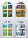 Four seasons windows banner, vector