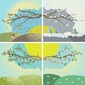 Four seasons of the year. Bright color drawings of the four periods of the year. Vector illustration Royalty Free Stock Photo