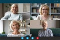 Four seniors people involved at group videocall laptop webcam view Royalty Free Stock Photo