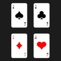 Four separate aces. Playing cards of four stripes. The winning combination. Poker.