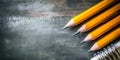 Four Sharpened Yellow Pencils on Rustic Wood with Spiral Notebook Royalty Free Stock Photo