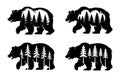 Four Silhouette Bears with Pine Trees Inside, Vector Art Royalty Free Stock Photo