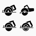Four silhouette icons of circular saws in black and white Royalty Free Stock Photo
