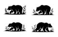 Four Silhouette Illustrations of Bears Walking in Grass Royalty Free Stock Photo