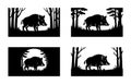 Four Silhouette Illustrations of Wild Boars in Forest Settings Royalty Free Stock Photo
