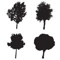 Four silhouette trees vector set