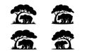 Four Silhouettes of Bears Under Trees, Nature Graphics Royalty Free Stock Photo