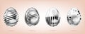 Four silver eggs on the pink background. Isolated objects for Easter. Dots and stripes ornate Royalty Free Stock Photo