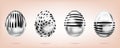 Four silver eggs on the pink background. Isolated objects for Easter. Stripes and dots ornate Royalty Free Stock Photo