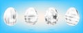Four silver eggs on the sky blue background. Isolated objects for Easter. Dots and stripes ornate Royalty Free Stock Photo