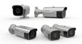 Four Silver Security Cameras With Black Accents On A White Background surveillance cctv Royalty Free Stock Photo