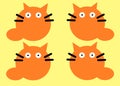 Four simple outline shapes of an orange tabby fat cat light yellow backdrop