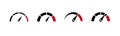 Four simple red and black speedometer icons displayed in various design styles and positions
