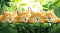 Adorable Bobcat Kittens Napping in Lush Green Foliage Royalty Free Stock Photo
