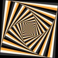 Four-sleeved unwinding spiral of color stripes. Moving optical illusion vector background