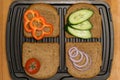 Four slices of bread on the grill with different Royalty Free Stock Photo