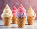 Four Small Cornet Ice Creams, Ai Illustration