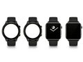 Four smartwatches displayed side by side isolated on white background Royalty Free Stock Photo