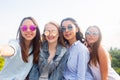 Four smiling attractive women doing selfie outdoor Royalty Free Stock Photo