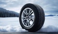 Four snow tires are shown in the snow