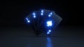 Four Spades Aces Playing Cards With Glowing Neon Lights Isolated On The Black Background - 3D Illustration Royalty Free Stock Photo