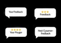 Four speech bubbles on a black background feature text with Royalty Free Stock Photo