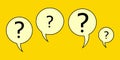 Four speech bubbles with question marks on a yellow background. Abstract vector illustration. EPS 10