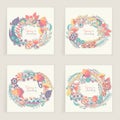 Four square cards. Hand drawn creative flower. Colorful artistic background with blossom. Abstract herb Royalty Free Stock Photo