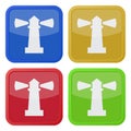 Four square color icons, lighthouse