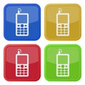 Four square color icons, old mobile phone Royalty Free Stock Photo