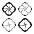 Four square icons. Dynamic rotation pattern. Abstract Vector element set. Black white graphic. Royalty Free Stock Photo