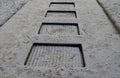 four square-shaped trampolines on the playground. The area around the Royalty Free Stock Photo